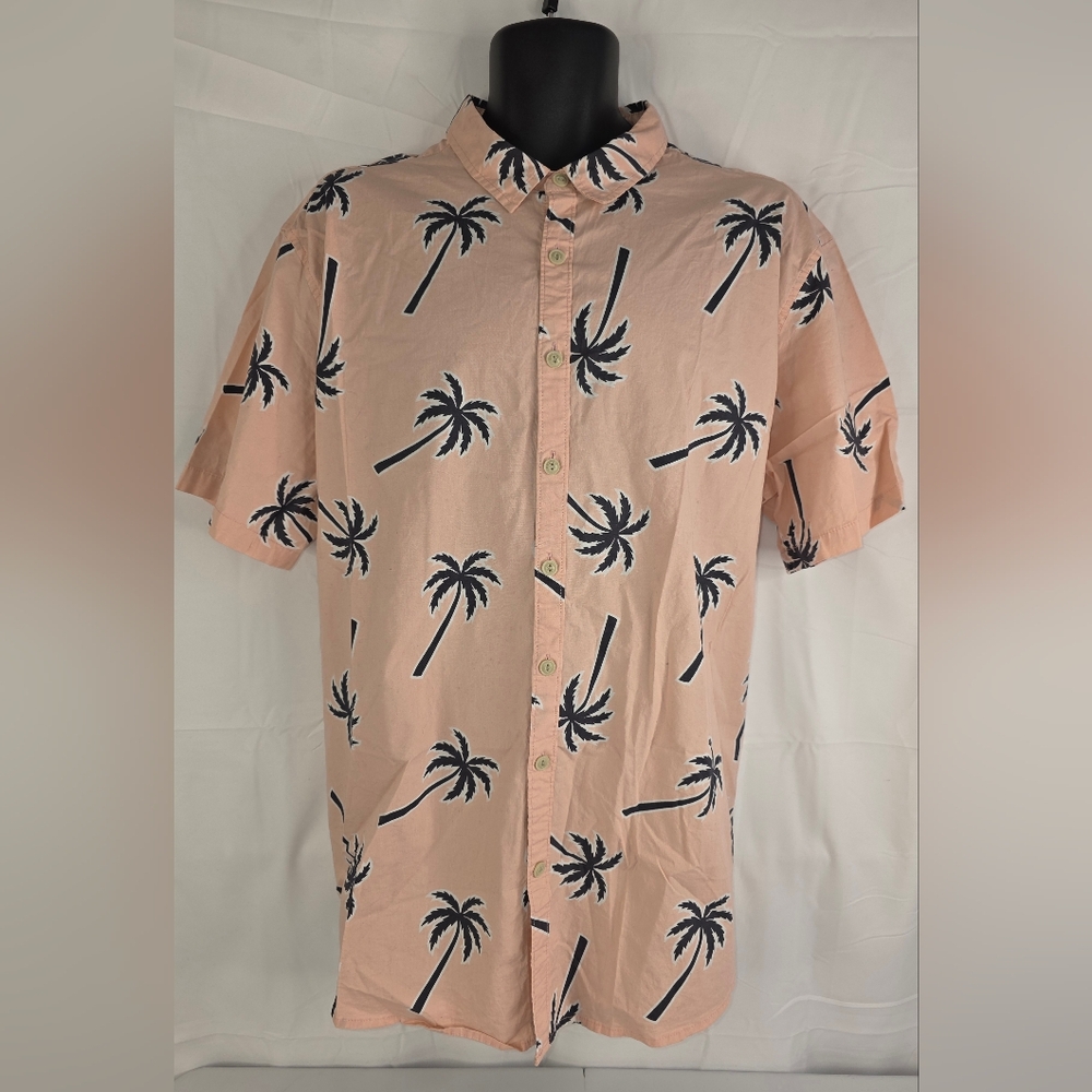 No Boundries Men's Short Sleeve Palm Tree Print Shirt Pink Size 2XL CD-1541
